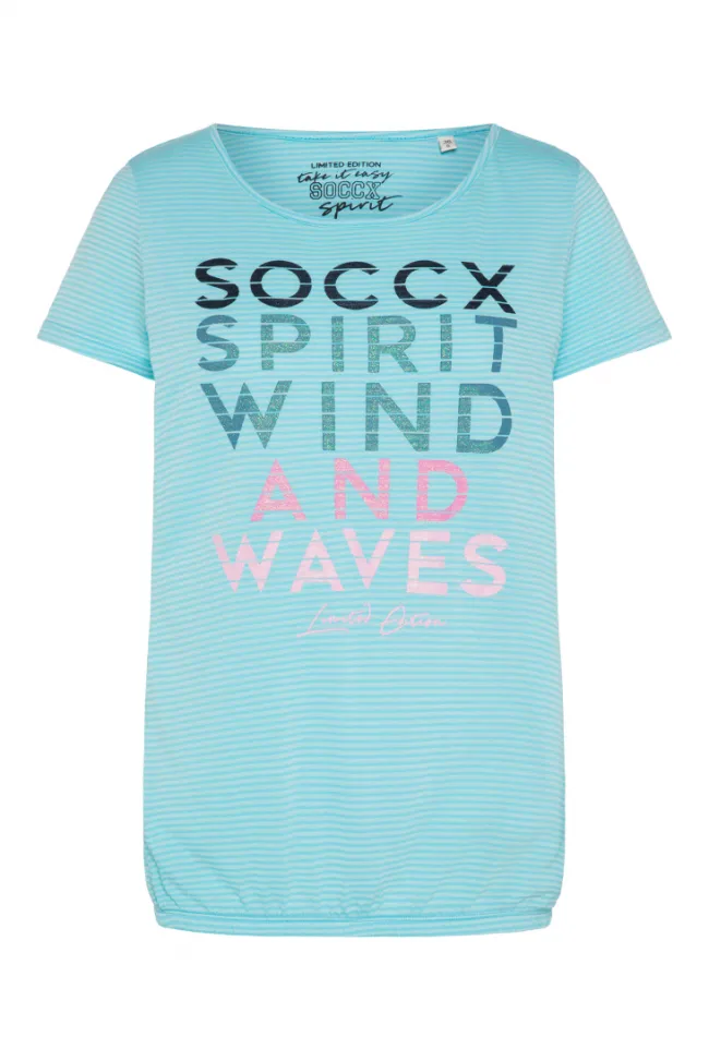 Damen CAMP DAVID & SOCCX T-Shirt mit tonigen Streifen und Glitter Print coast blue