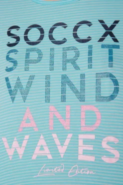 Damen CAMP DAVID & SOCCX T-Shirt mit tonigen Streifen und Glitter Print coast blue