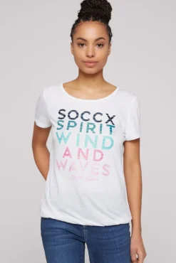 Damen CAMP DAVID & SOCCX T-Shirt mit tonigen Streifen und Glitter Print