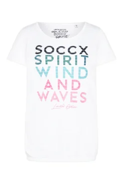 Damen CAMP DAVID & SOCCX T-Shirt mit tonigen Streifen und Glitter Print