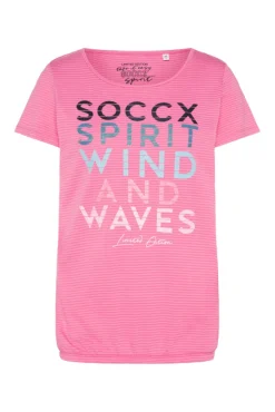 Damen CAMP DAVID & SOCCX T-Shirt mit tonigen Streifen und Glitter Print pink punch