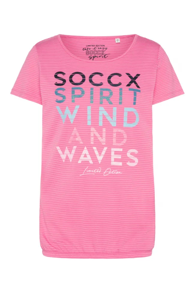 Damen CAMP DAVID & SOCCX T-Shirt mit tonigen Streifen und Glitter Print pink punch