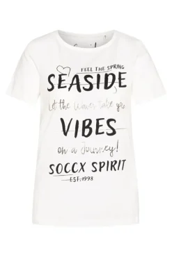 Damen CAMP DAVID & SOCCX T-Shirt mit U-Boot-Ausschnitt und Wording Print