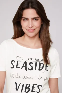 Damen CAMP DAVID & SOCCX T-Shirt mit U-Boot-Ausschnitt und Wording Print