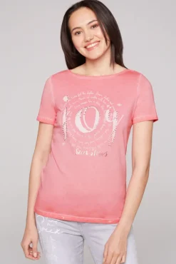 Damen CAMP DAVID & SOCCX T-Shirt mit U-Boot-Ausschnitt und Artwork