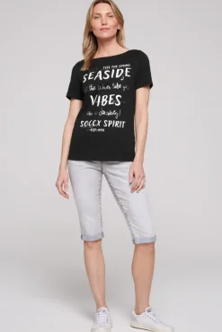 Damen CAMP DAVID & SOCCX T-Shirt mit U-Boot-Ausschnitt und Wording Print