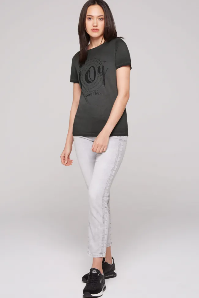 Damen CAMP DAVID & SOCCX T-Shirt mit U-Boot-Ausschnitt und Artwork