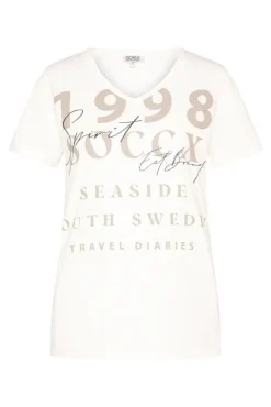 Damen CAMP DAVID & SOCCX T-Shirt mit V-Ausschnitt und Wording Print