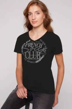 Damen CAMP DAVID & SOCCX T-Shirt mit V-Ausschnitt und Print