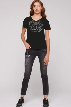 Damen CAMP DAVID & SOCCX T-Shirt mit V-Ausschnitt und Print