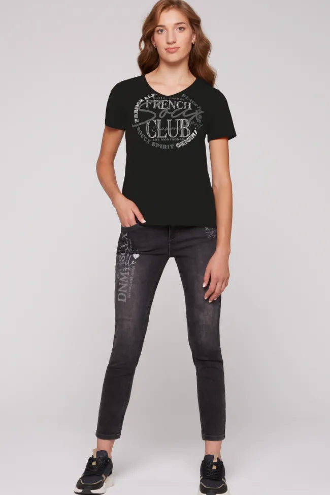 Damen CAMP DAVID & SOCCX T-Shirt mit V-Ausschnitt und Print