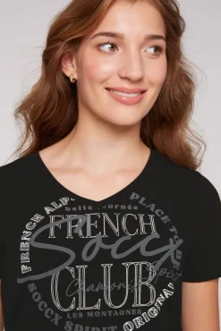 Damen CAMP DAVID & SOCCX T-Shirt mit V-Ausschnitt und Print