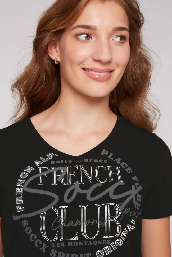 Damen CAMP DAVID & SOCCX T-Shirt mit V-Ausschnitt und Print
