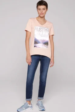 Damen CAMP DAVID & SOCCX T-Shirt mit V-Ausschnitt und Photoprint rose blush
