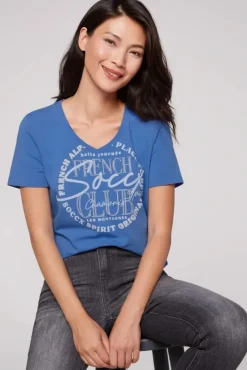 Damen CAMP DAVID & SOCCX T-Shirt mit V-Ausschnitt und Print