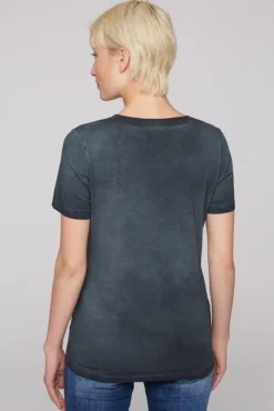 Damen CAMP DAVID & SOCCX T-Shirt mit V-Ausschnitt und Wording Print blue navy