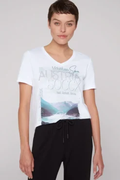 Damen CAMP DAVID & SOCCX T-Shirt mit V-Ausschnitt und Photoprint