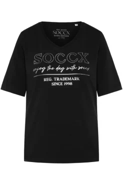 Damen CAMP DAVID & SOCCX T-Shirt mit V-Ausschnitt und Print
