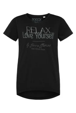 Damen CAMP DAVID & SOCCX T-Shirt mit V-Ausschnitt und Glitter Wording