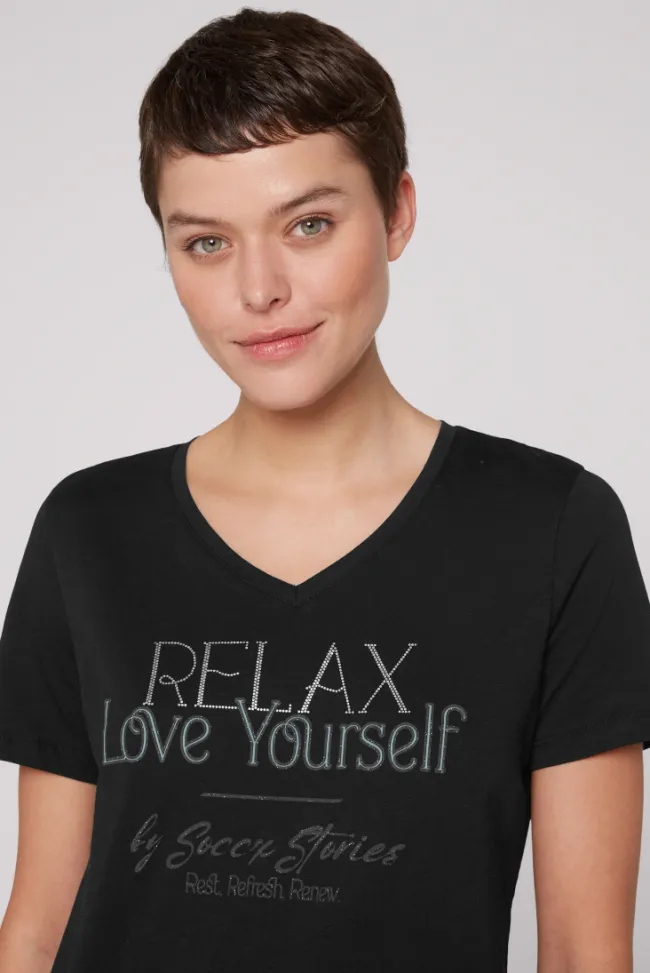 Damen CAMP DAVID & SOCCX T-Shirt mit V-Ausschnitt und Glitter Wording