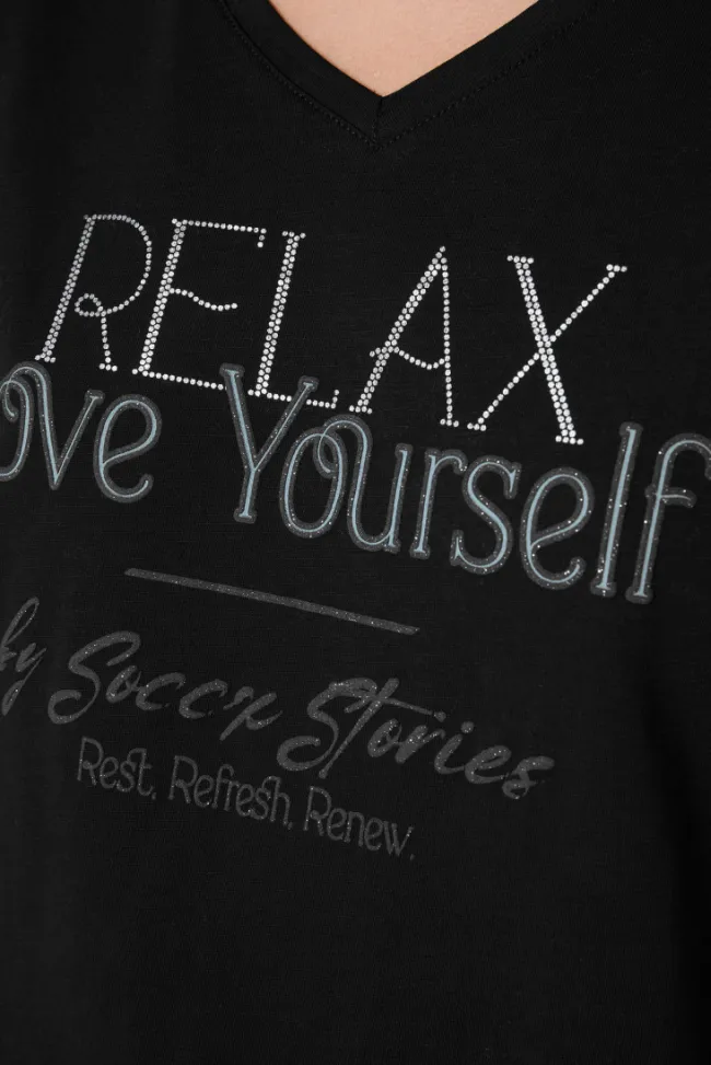 Damen CAMP DAVID & SOCCX T-Shirt mit V-Ausschnitt und Glitter Wording
