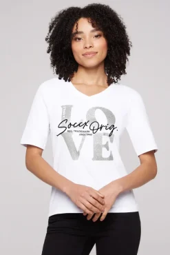 Damen CAMP DAVID & SOCCX T-Shirt mit V-Ausschnitt und Print