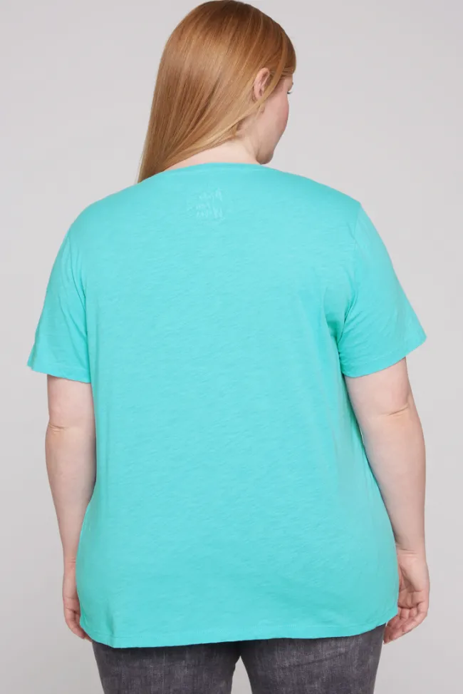 Damen CAMP DAVID & SOCCX T-Shirt mit V-Neck und Print Artwork lagoon blue