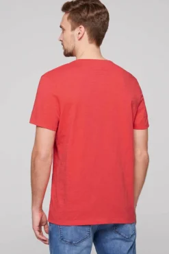 Herren CAMP DAVID & SOCCX T-Shirt mit V-Neck und Print Artwork skipper red