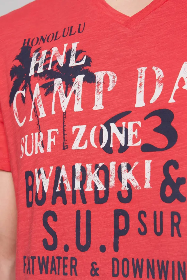 Herren CAMP DAVID & SOCCX T-Shirt mit V-Neck und Print Artwork skipper red