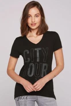 Damen CAMP DAVID & SOCCX T-Shirt mit Wording Print und Schmucksteinen