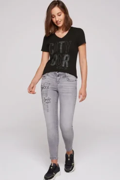 Damen CAMP DAVID & SOCCX T-Shirt mit Wording Print und Schmucksteinen