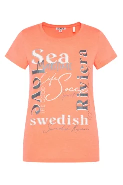 Damen CAMP DAVID & SOCCX T-Shirt mit Wording Print neon orange