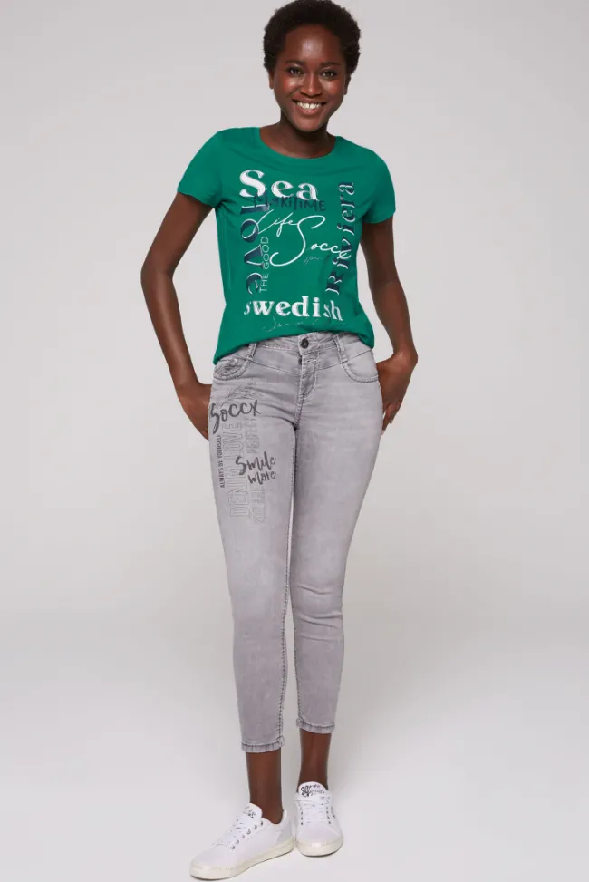 Damen CAMP DAVID & SOCCX T-Shirt mit Wording Print bottle green