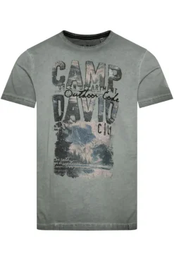 Herren CAMP DAVID & SOCCX T-Shirt Oil Dyed mit Photoprint deep forest
