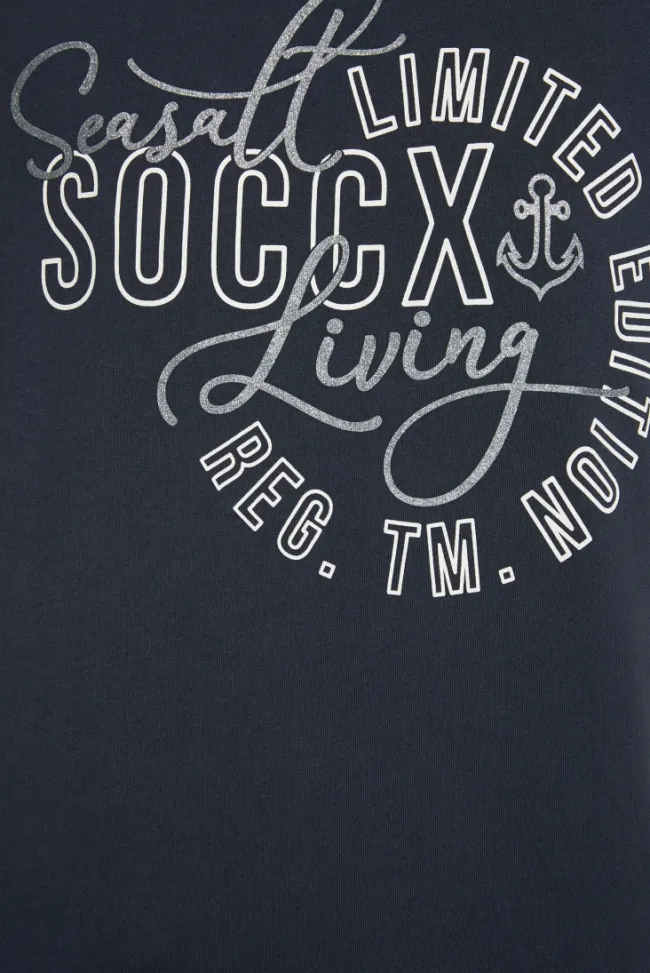 Damen CAMP DAVID & SOCCX T-Shirt Rundhals mit Logo Artwork classic navy