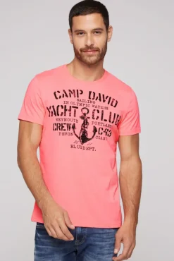 Herren CAMP DAVID & SOCCX T-Shirt Rundhals mit Used Print neon pink | S