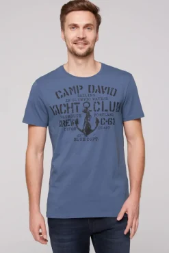 Herren CAMP DAVID & SOCCX T-Shirt Rundhals mit Used Print blue haze | S