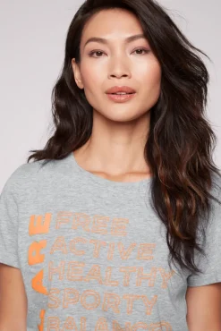 Damen CAMP DAVID & SOCCX T-Shirt Rundhals mit Wording Print grey melange