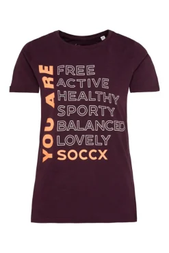 Damen CAMP DAVID & SOCCX T-Shirt Rundhals mit Wording Print deep plum