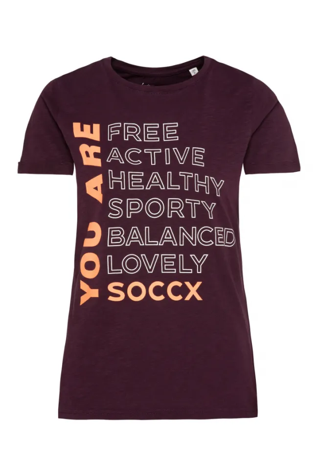 Damen CAMP DAVID & SOCCX T-Shirt Rundhals mit Wording Print deep plum