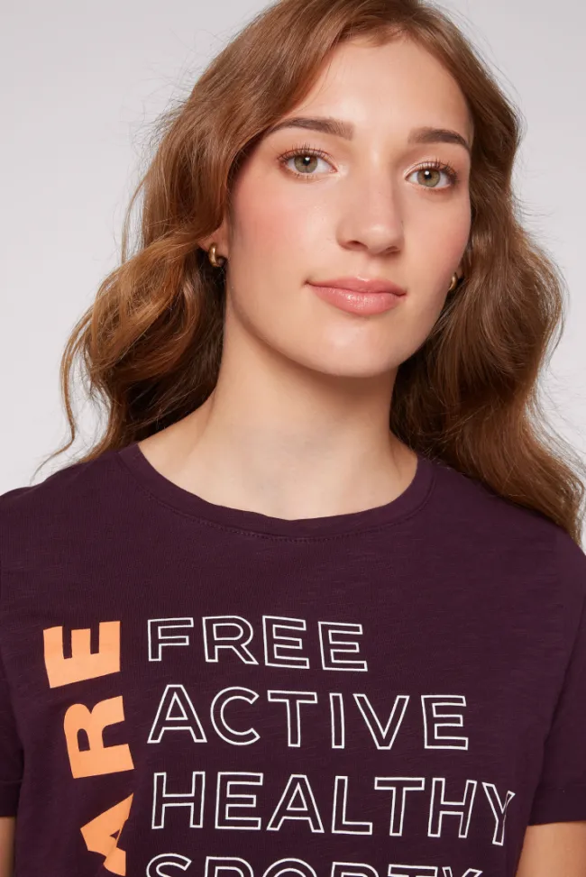 Damen CAMP DAVID & SOCCX T-Shirt Rundhals mit Wording Print deep plum