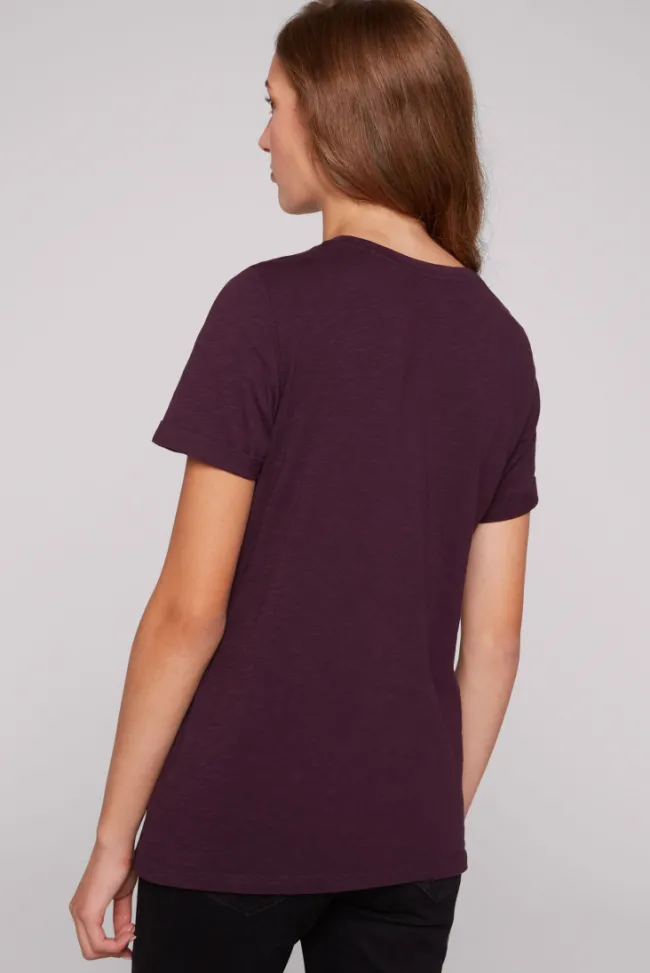 Damen CAMP DAVID & SOCCX T-Shirt Rundhals mit Wording Print deep plum