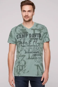 Herren CAMP DAVID & SOCCX T-Shirt V-Neck mit All Over Print