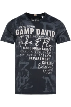 Herren CAMP DAVID & SOCCX T-Shirt V-Neck mit All Over Print blue navy