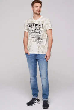 Herren CAMP DAVID & SOCCX T-Shirt V-Neck mit All Over Print
