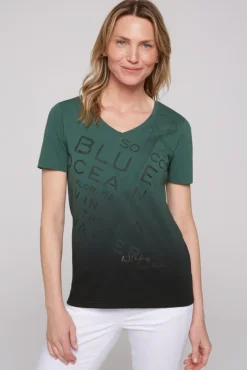 Damen CAMP DAVID & SOCCX V-Shirt Dip Dye mit Anker-Print dark green