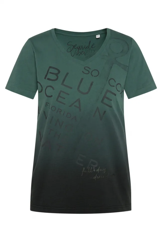 Damen CAMP DAVID & SOCCX V-Shirt Dip Dye mit Anker-Print dark green