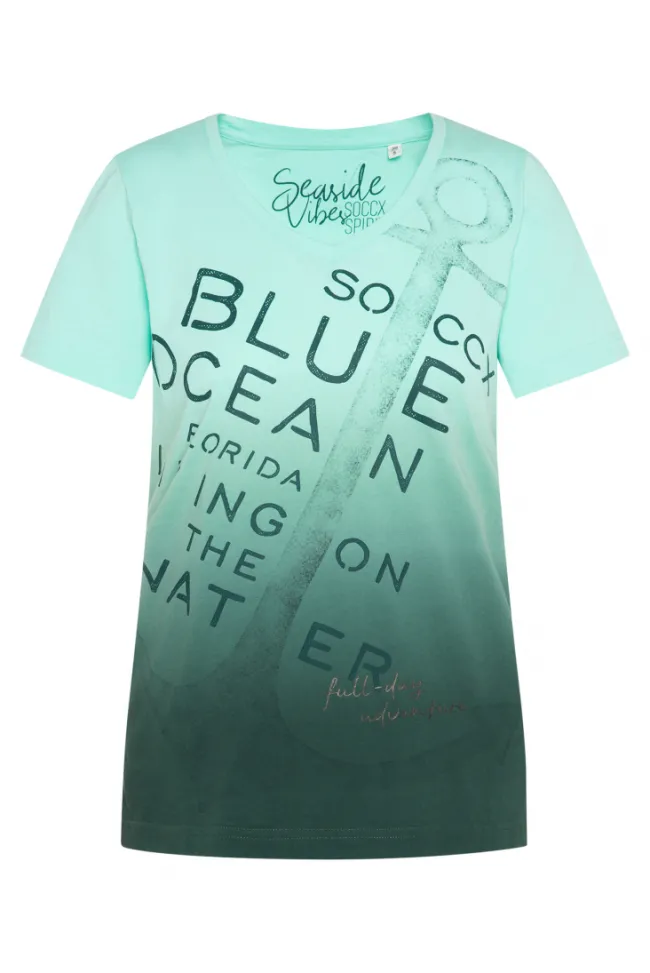 Damen CAMP DAVID & SOCCX V-Shirt Dip Dye mit Anker-Print flash aqua