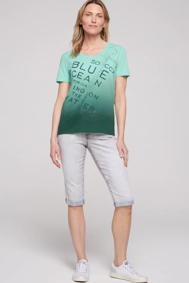Damen CAMP DAVID & SOCCX V-Shirt Dip Dye mit Anker-Print flash aqua