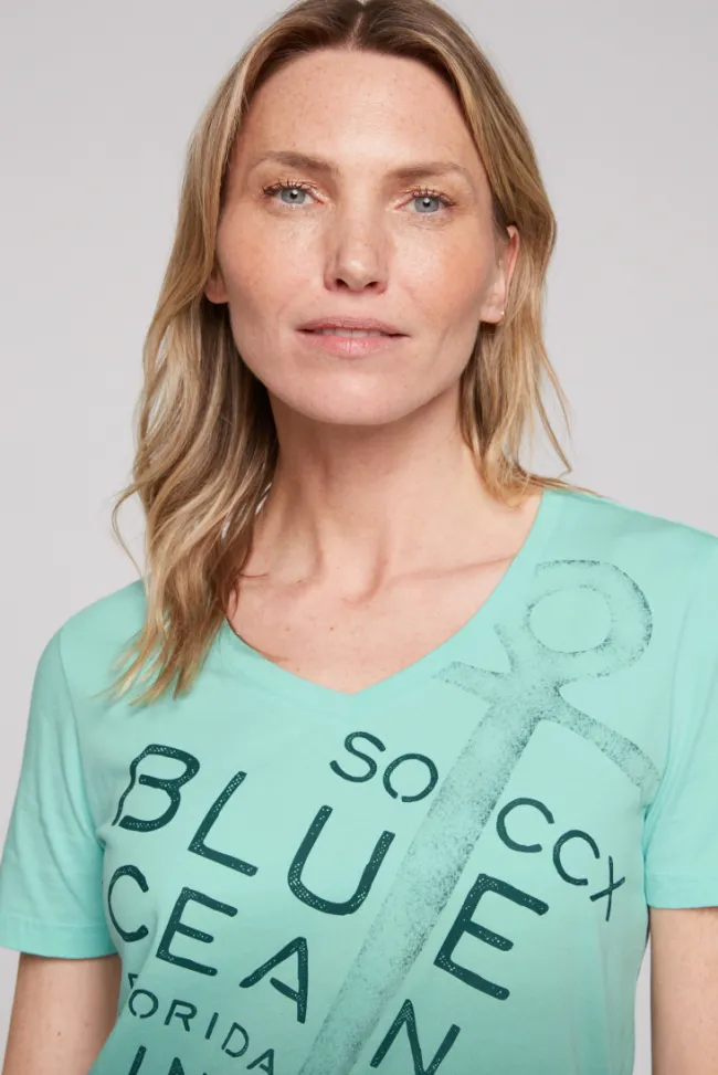 Damen CAMP DAVID & SOCCX V-Shirt Dip Dye mit Anker-Print flash aqua
